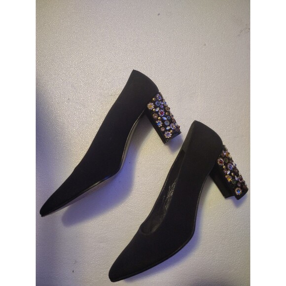 Stuart Weitzman Black Jeweled Block Heel Pumps Women’s Size 8 - Picture 1 of 6